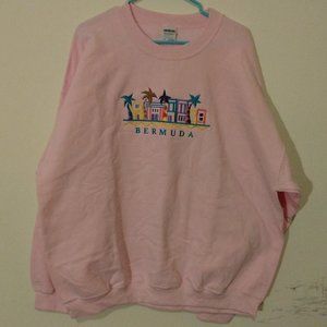Oversized Pink Bermuda XXL Sweatshirt Pink Stitched Tropical Theme